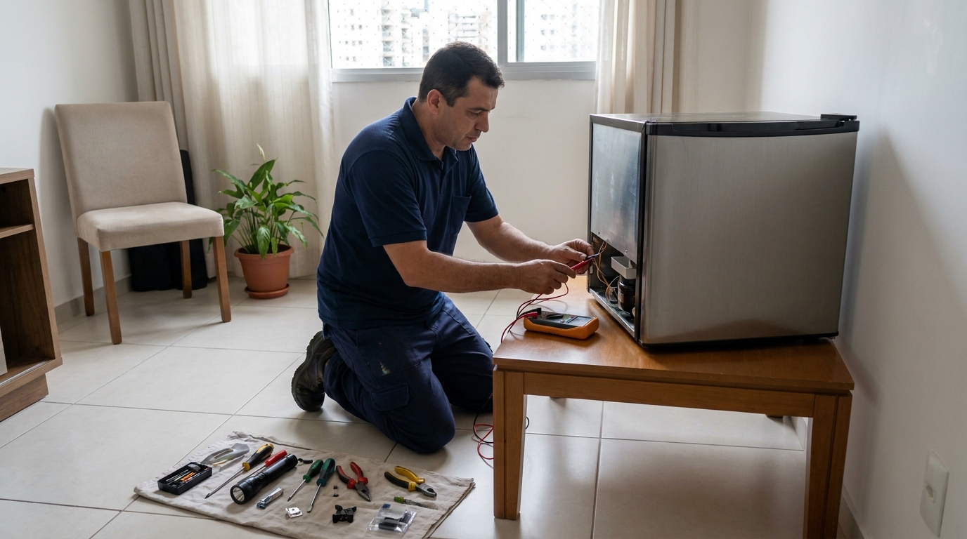 Técnico de frigobar avaliando em Pelotas‑RS