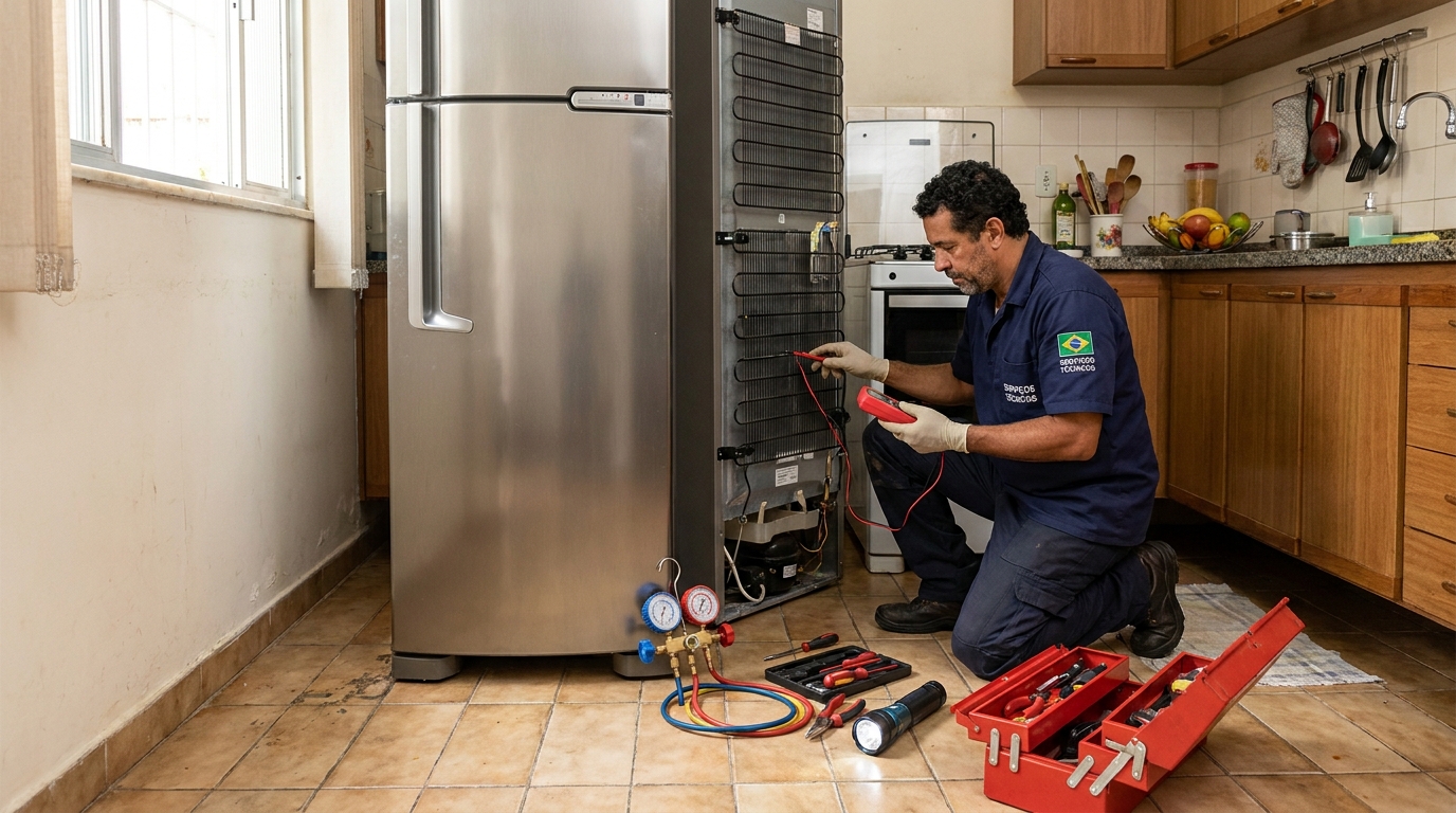 Técnico de geladeira avaliando em Ananindeua‑PA
